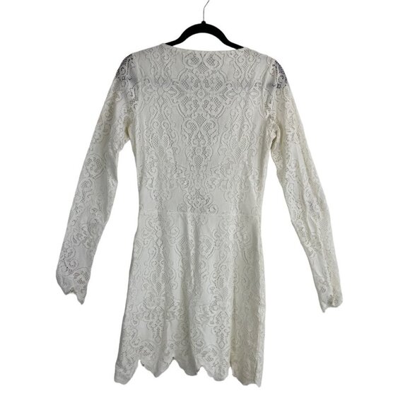 For Love & Lemons Noir Lace Long Sleeve Scalloped Hem Mini Dress White Size M - Picture 10 of 10